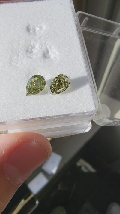 1.01 & 1.03ct “CHAMELEON” Fancy Deep Gray Yellowish Green Pears