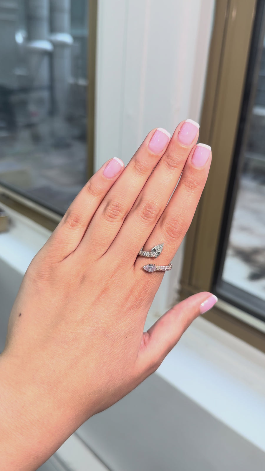 0.52ct Fancy Light Purplish Pink Step-Cut Pear Spiral Ring GIA