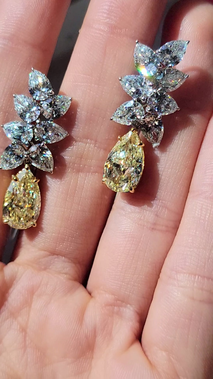 3.05ct & 3.33ct Light Yellow Pear Diamond Cluster Earrings GIA