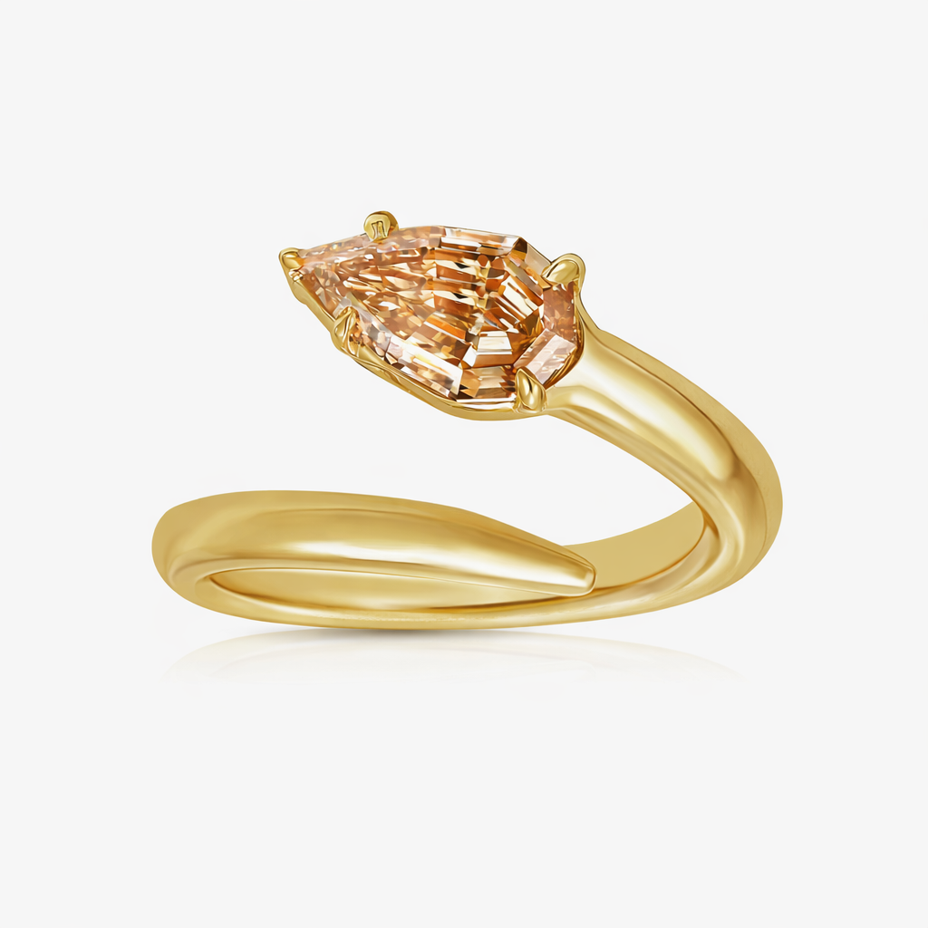 1.02ct Light Brown Champagne Step-Cut Pear Diamond Spiral Ring SI1 GIA