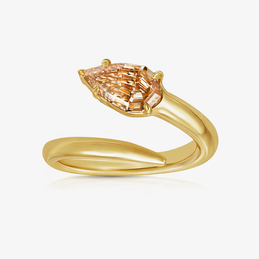 1.02ct Light Brown Champagne Step-Cut Pear Diamond Spiral Ring SI1 GIA