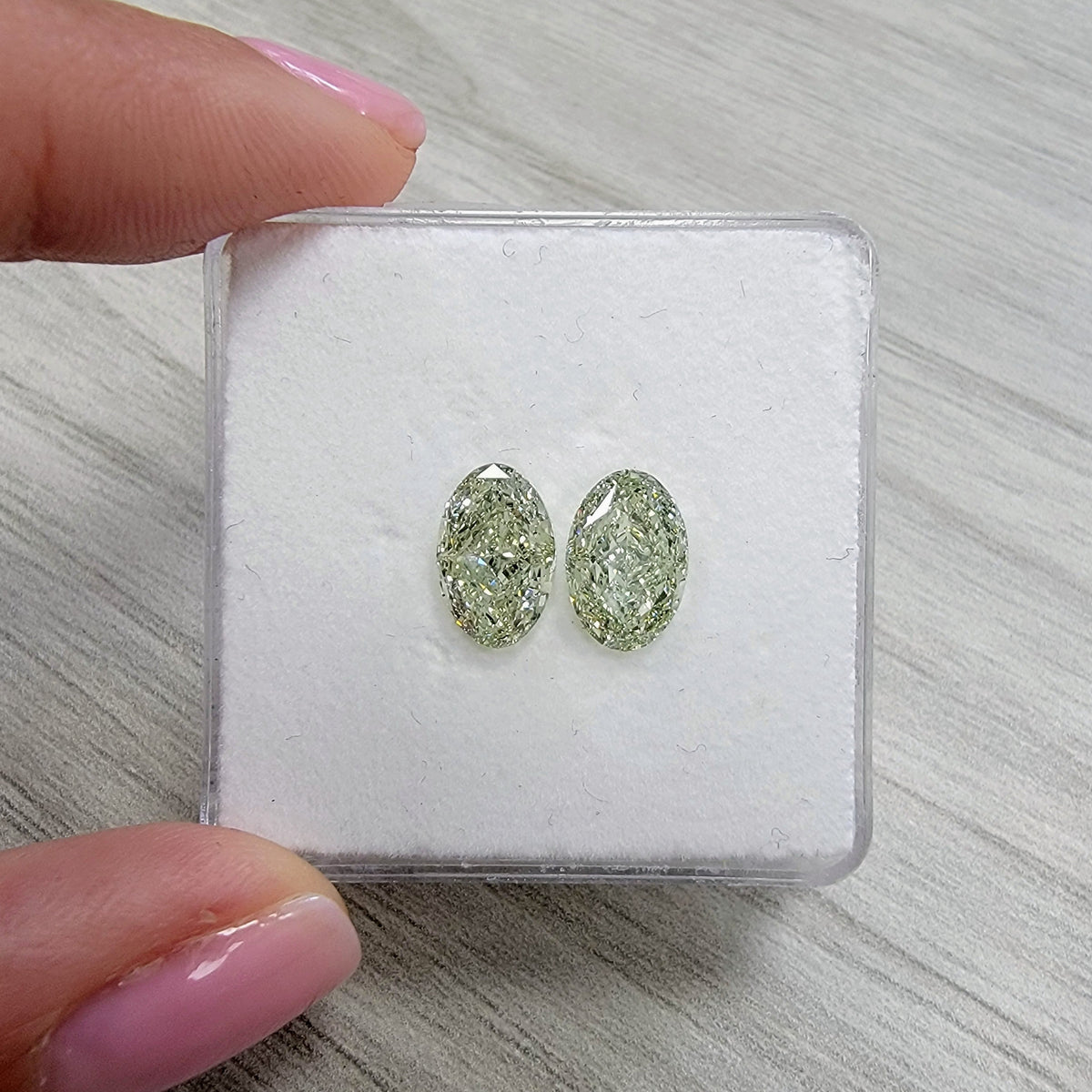 1.92ct & 2.01ct Fancy Grayish Yellowish Green Oval Diamonds VS1 GIA