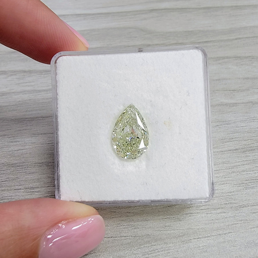 3.79ct Fancy Light Grayish Yellowish Green Pear Diamond VS2 GIA