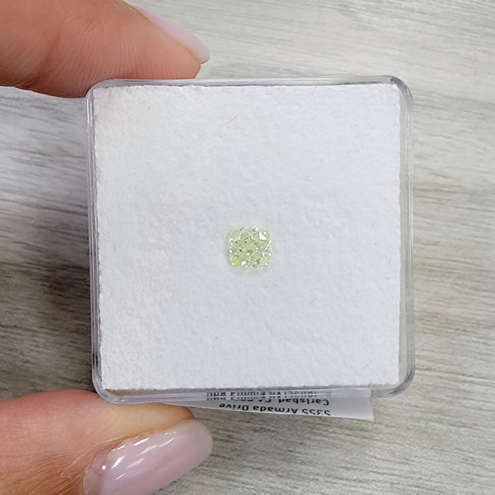 0.63ct Fancy Light Yellow-Green Cushion Diamond VS2 GIA