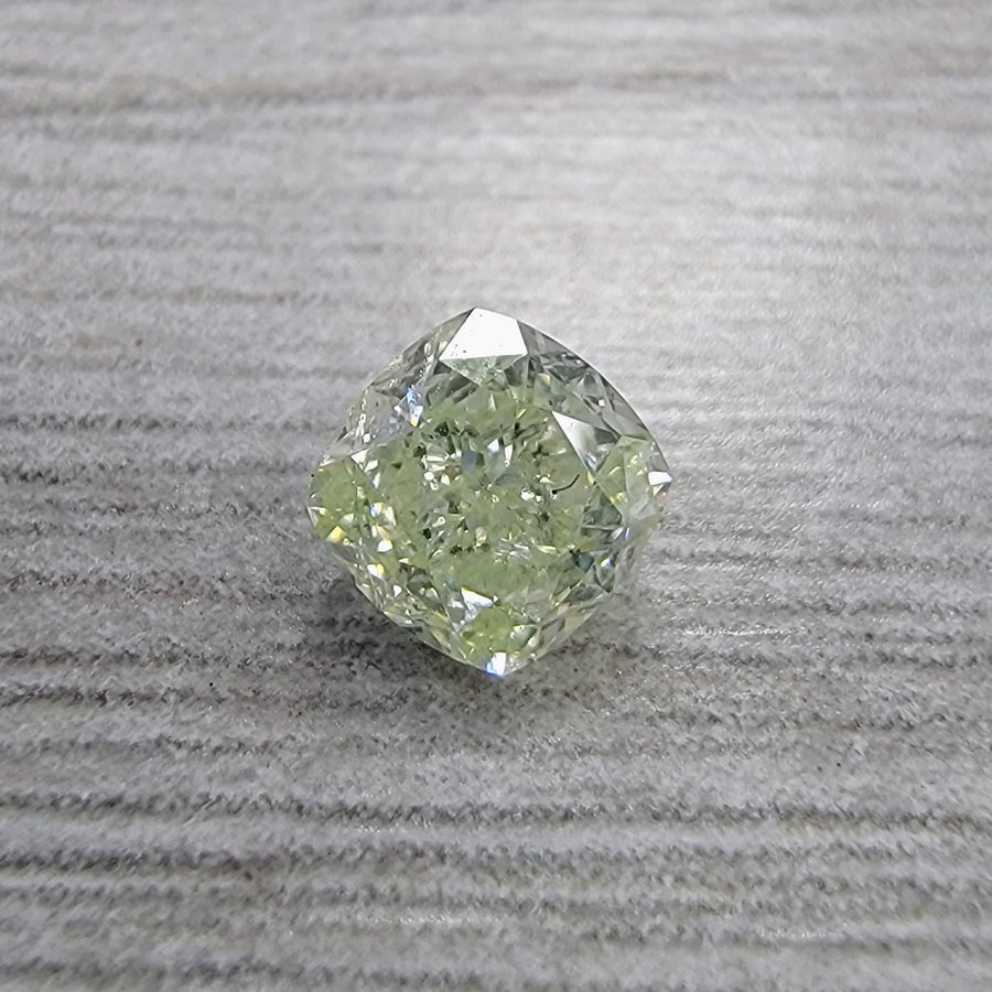 0.63ct Fancy Light Yellow-Green Cushion Diamond VS2 GIA