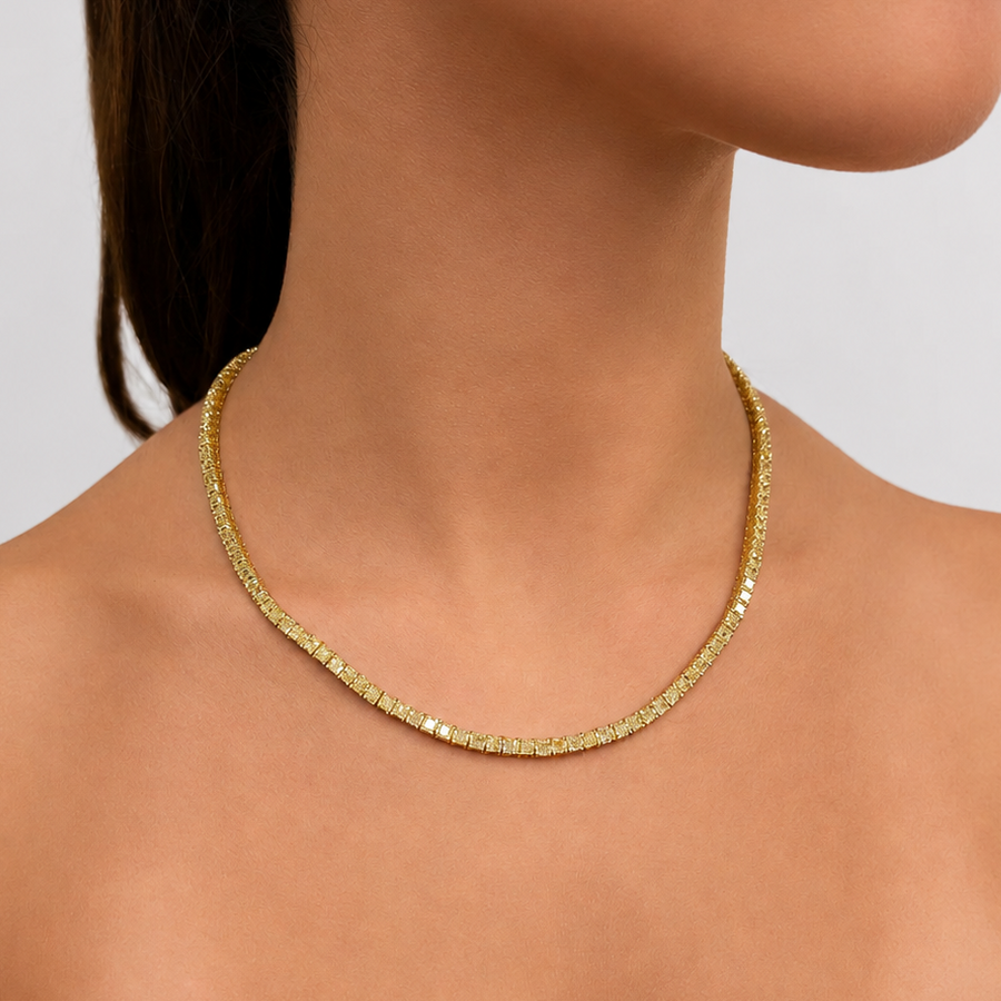 Fancy Yellow Cushion Diamond Tennis Necklace