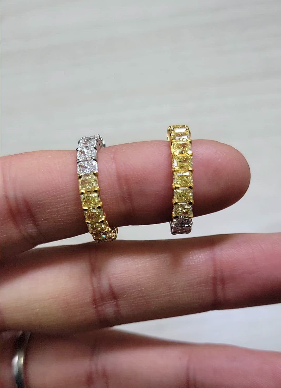 Half Yellow Half White Radiant Diamond Band