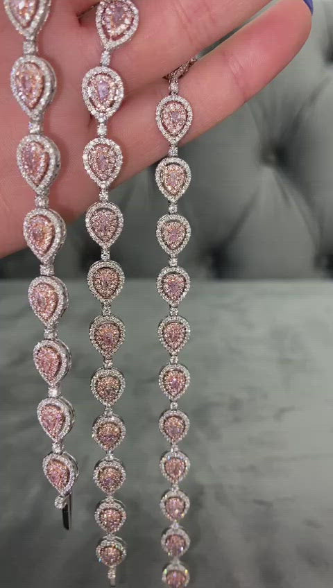 Pink Pear Halo Diamond Bracelet 3.5ct