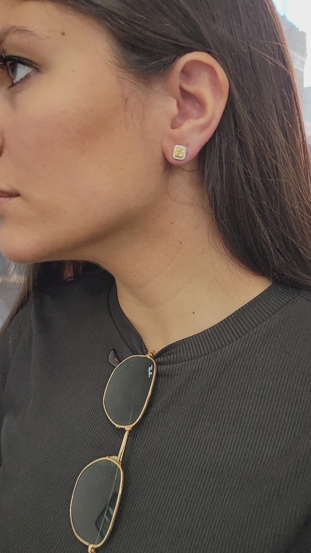 Yellow Cushion Cut Single Halo Earrings