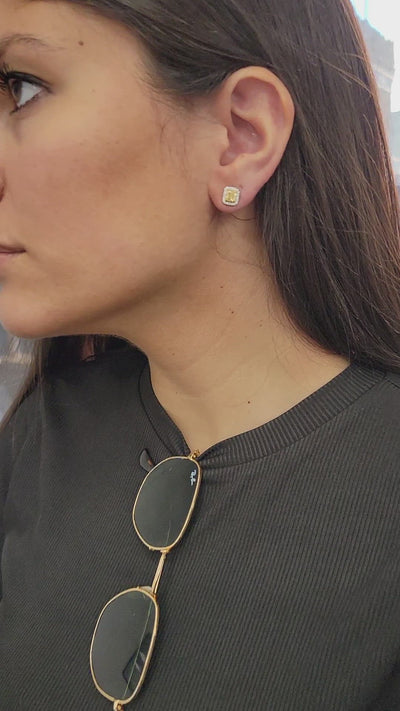 Yellow Cushion Cut Single Halo Earrings