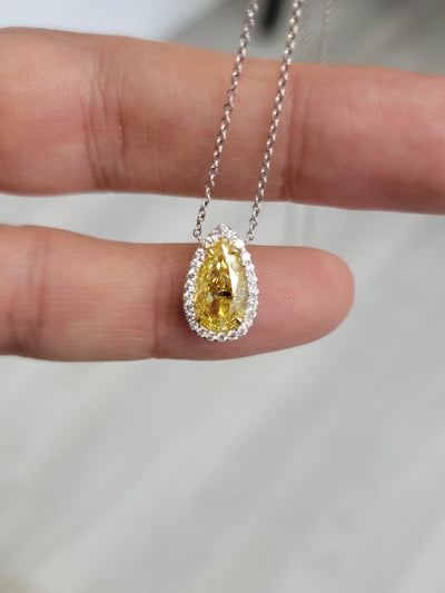 2.00ct Fancy Intense Yellow Pear Shape VS1 GIA Pendant - Namdar Diamonds