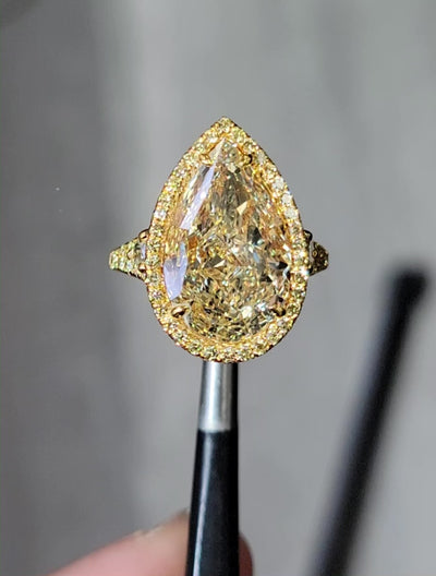 8.51ct Light Yellow Pear VS1 GIA Ring