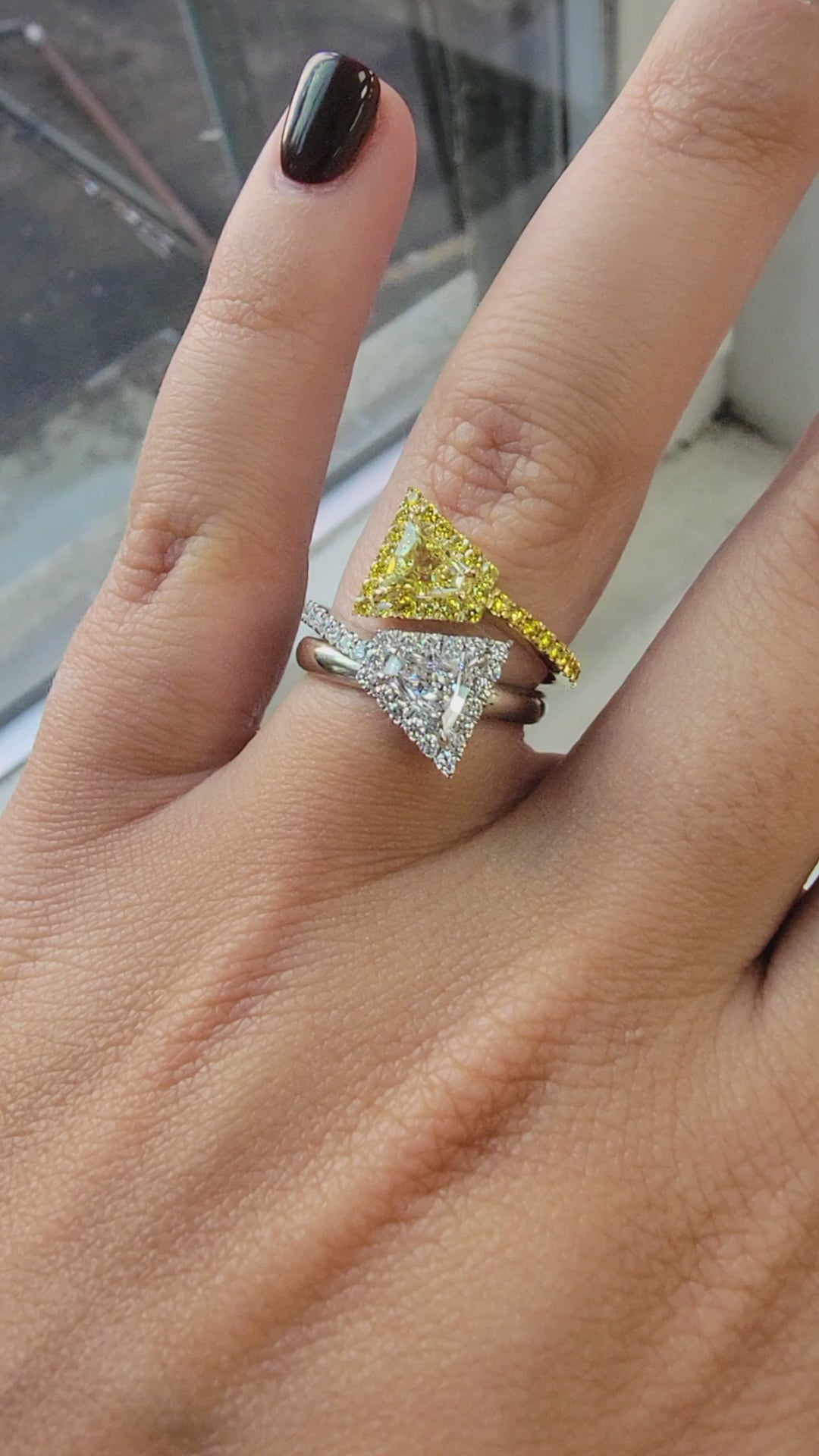 Toi et Moi Shield Yellow & White Diamond Ring