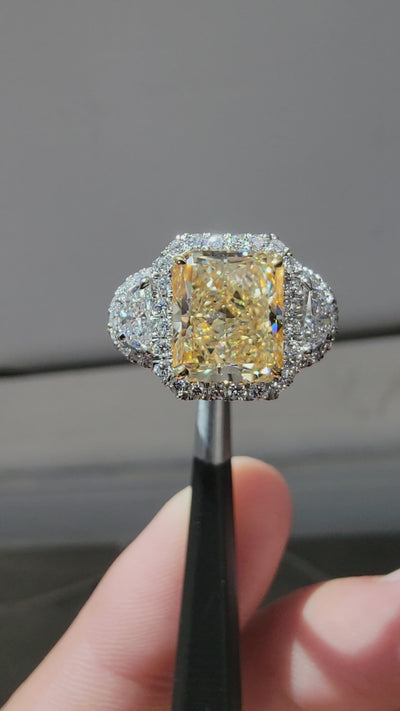 3.57ct Light Yellow Long Radiant VS1 GIA Ring