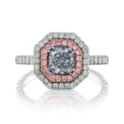 0.86ct Light Blue Radiant Diamond Ring VVS2 GIA