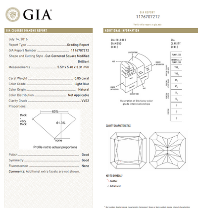 0.85ct Light Blue Radiant VVS2 Ring GIA - Namdar Diamonds