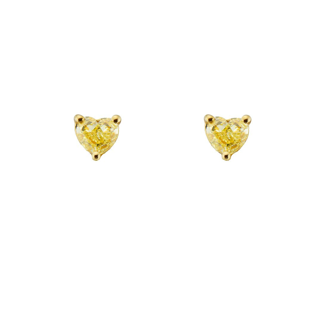 Yellow diamond hearts. Yellow diamond studs. Yellow diamond earrings. Heart diamond earrings