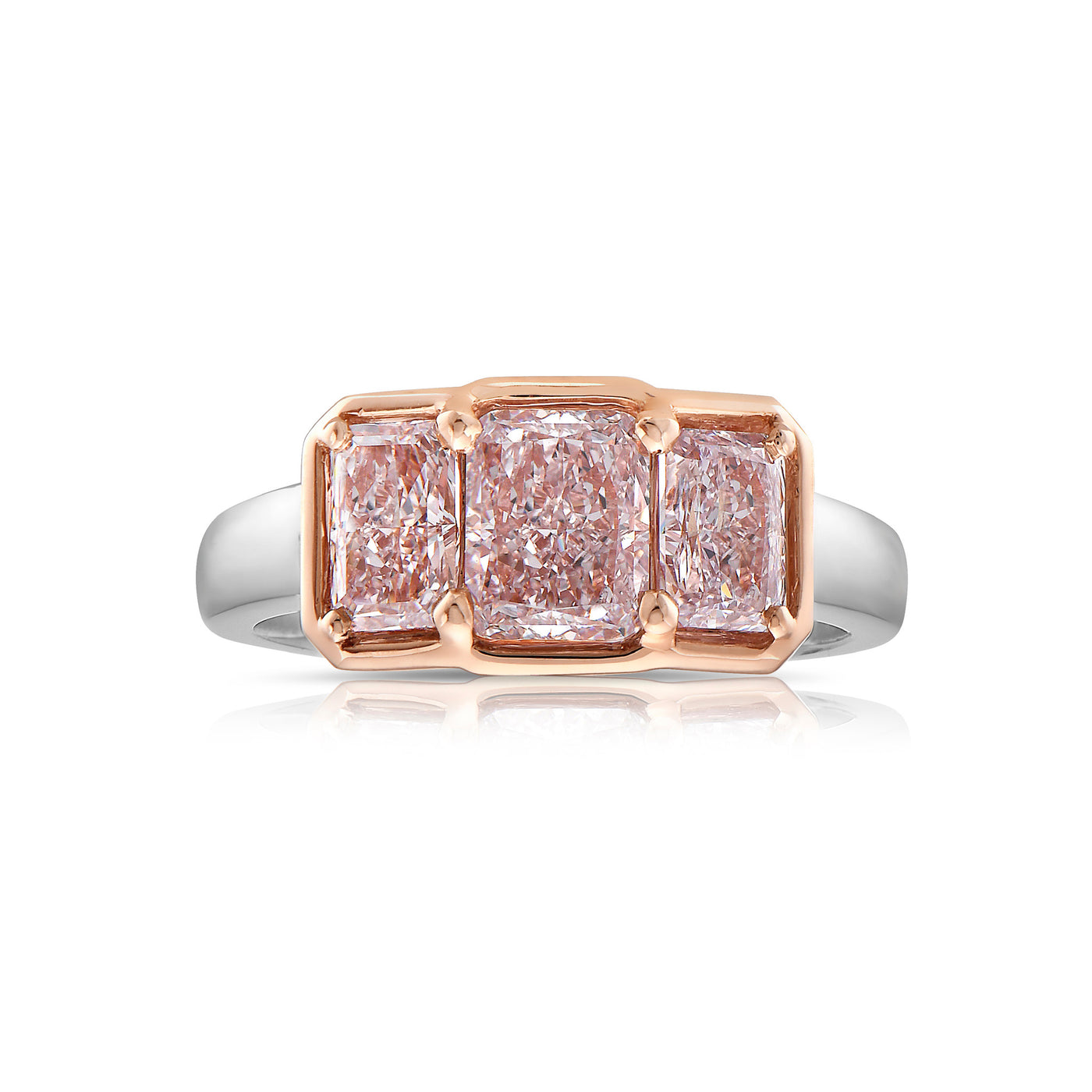 2ct total Light Pink Radiant VVS GIA Three Stone Ring