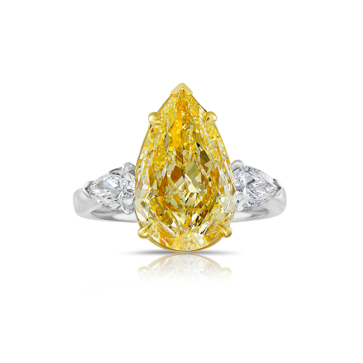 4.01ct Light Yellow Pear Diamond Three Stone Ring VVS1 GIA