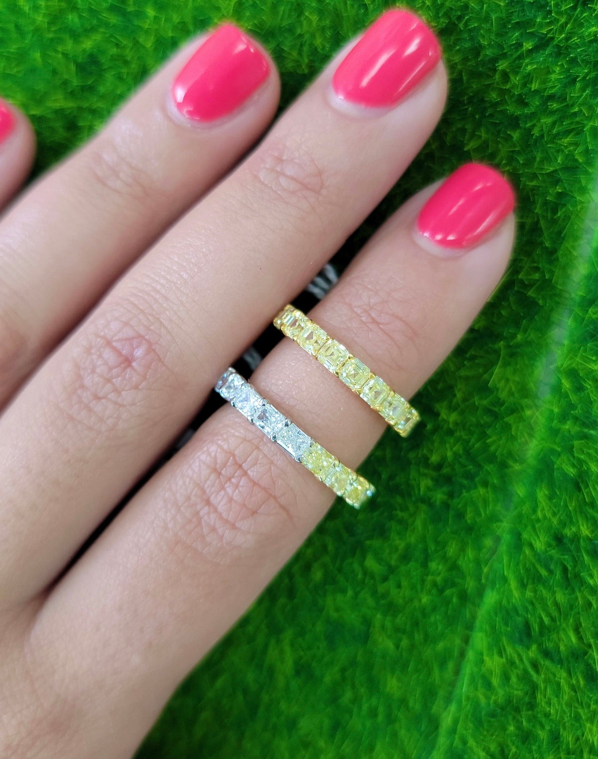 Half Yellow Diamond Half White Diamond Radiant East-West Eternity Band