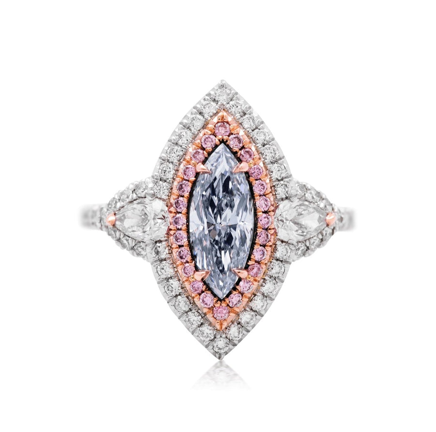 1.01ct Light Blue Marquise Diamond Ring SI2 GIA