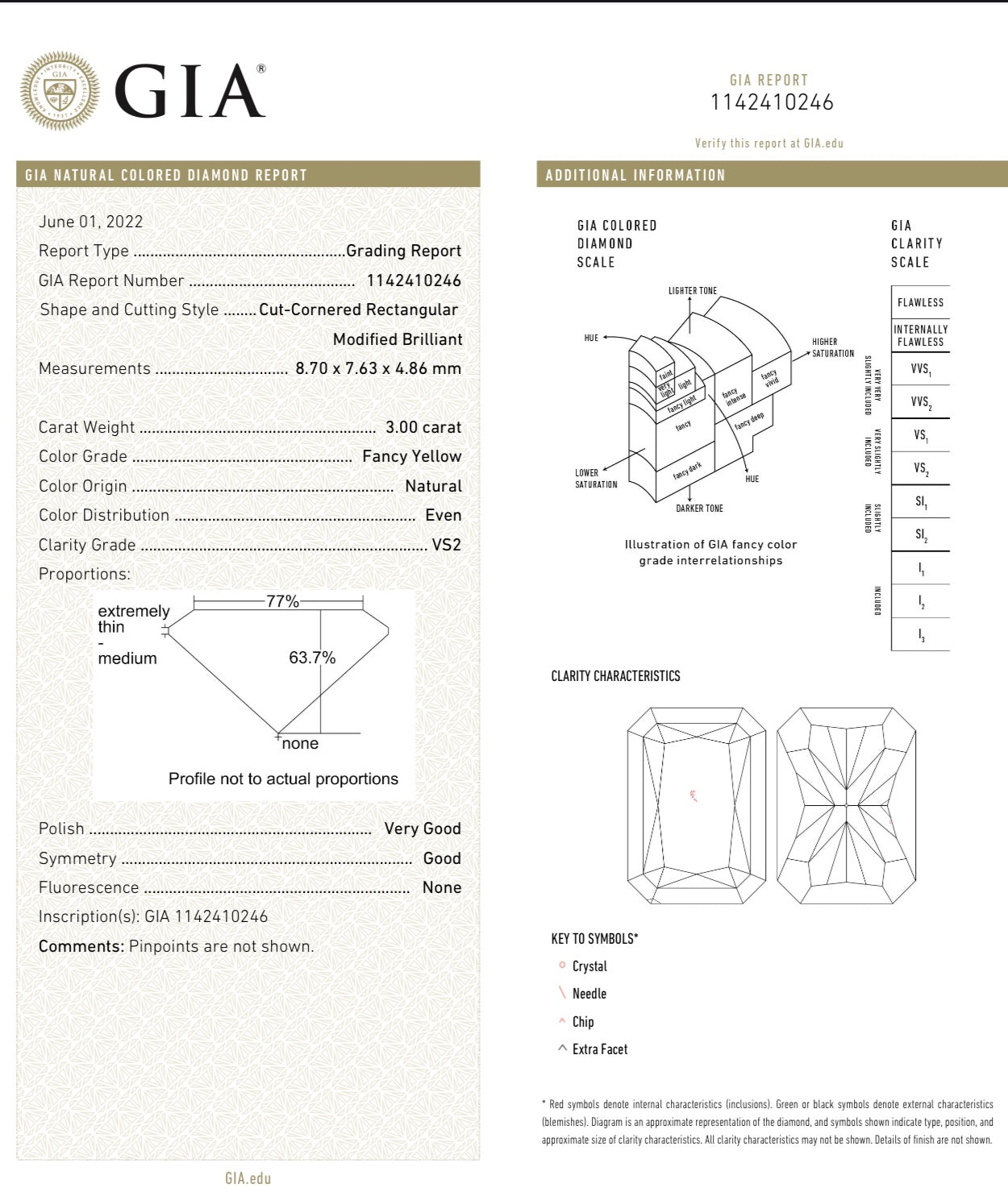 3.00ct Fancy Yellow Radiant VS2 GIA Ring