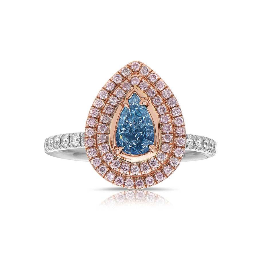 Blue Pear Diamond Double Halo Ring