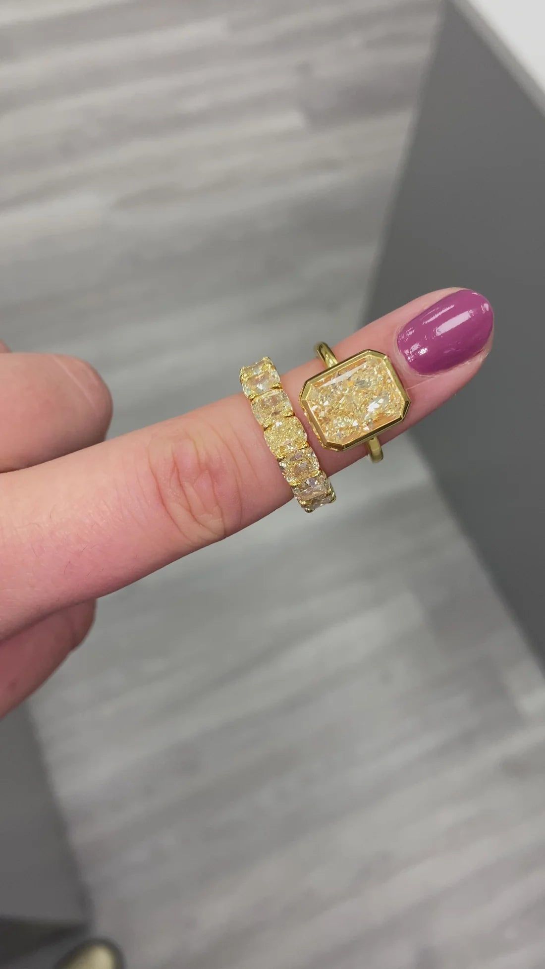 6.30ct Light Yellow Radiant  Diamond Bezel Ring VS1