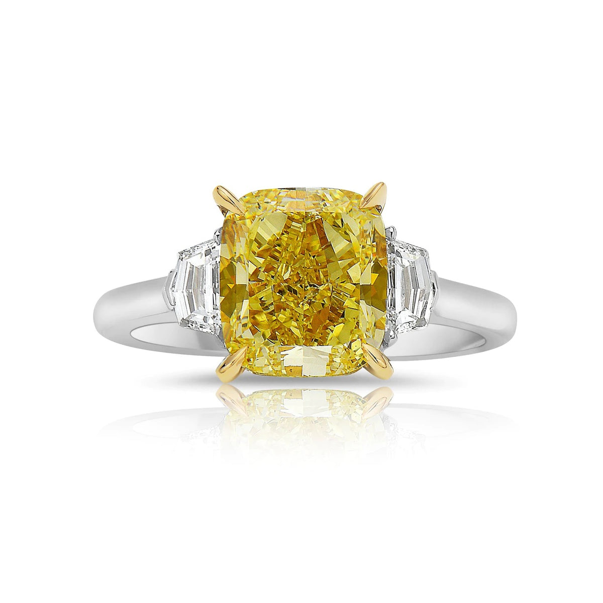 3.09ct Fancy Yellow Cushion Stackable Ring VS1 GIA