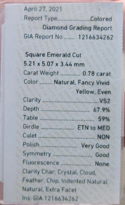Fancy Vivid Yellow Asscher Cut