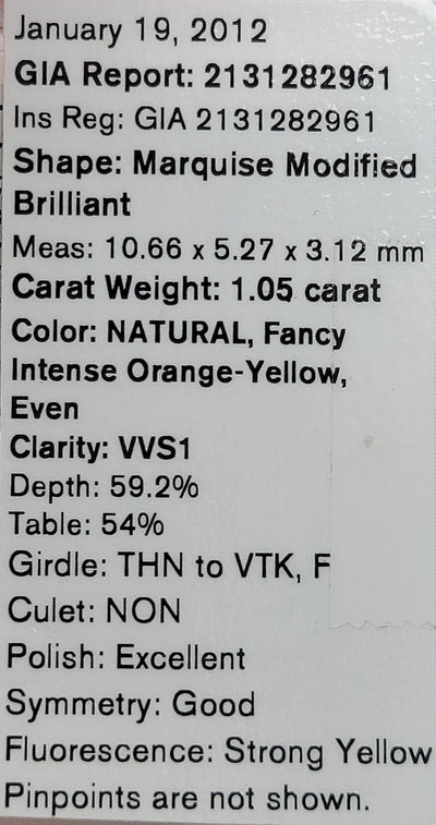 1.05ct Fancy Intense Orange-Yellow Marquise VVS1 GIA