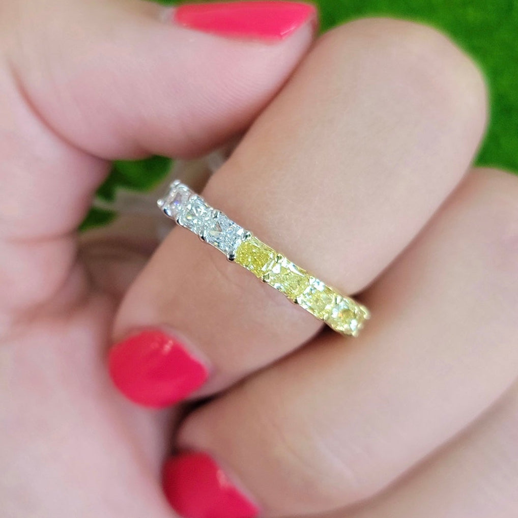 Half Yellow Diamond Half White Diamond Radiant East-West Eternity Band
