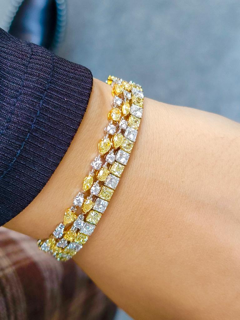 Fancy Yellow & White Cushion Alternating Bracelet
