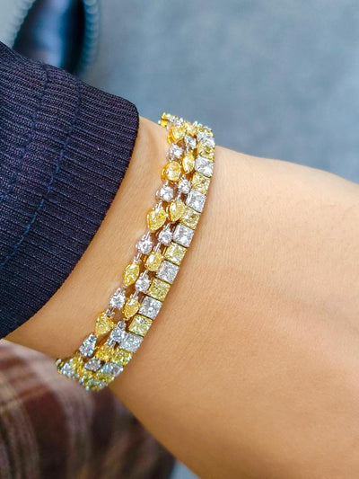 Fancy Yellow & White Cushion Alternating Bracelet