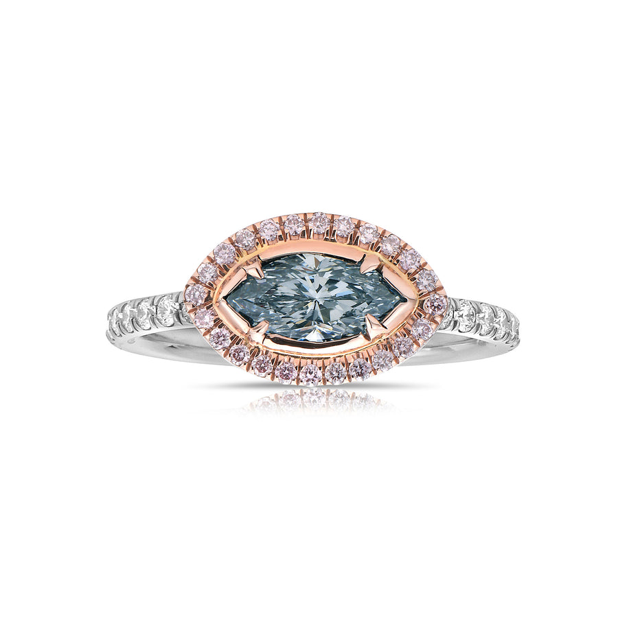 0.71ct Fancy Light Grayish Blue Marquise Diamond Ring SI1 GIA