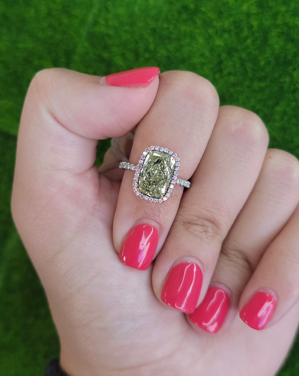 3.86ct Fancy Brownish Greenish Yellow Long Cushion Diamond VS2 GIA