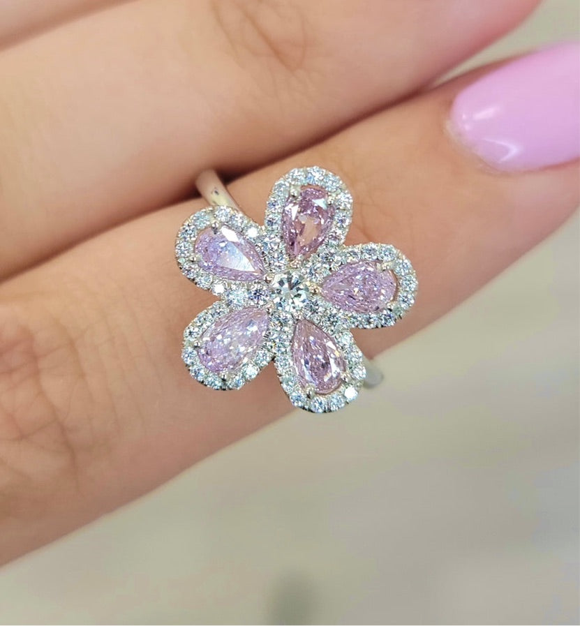 1.64ctw Light Pink-Purple Diamond Flower Cocktail Ring