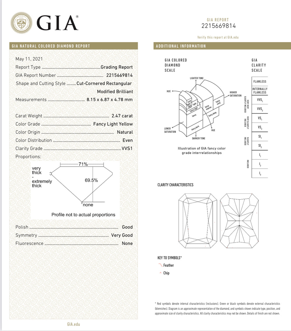 2.41 & 2.47ct Fancy Light Yellow Radiant Diamond Drop Earrings VS GIA