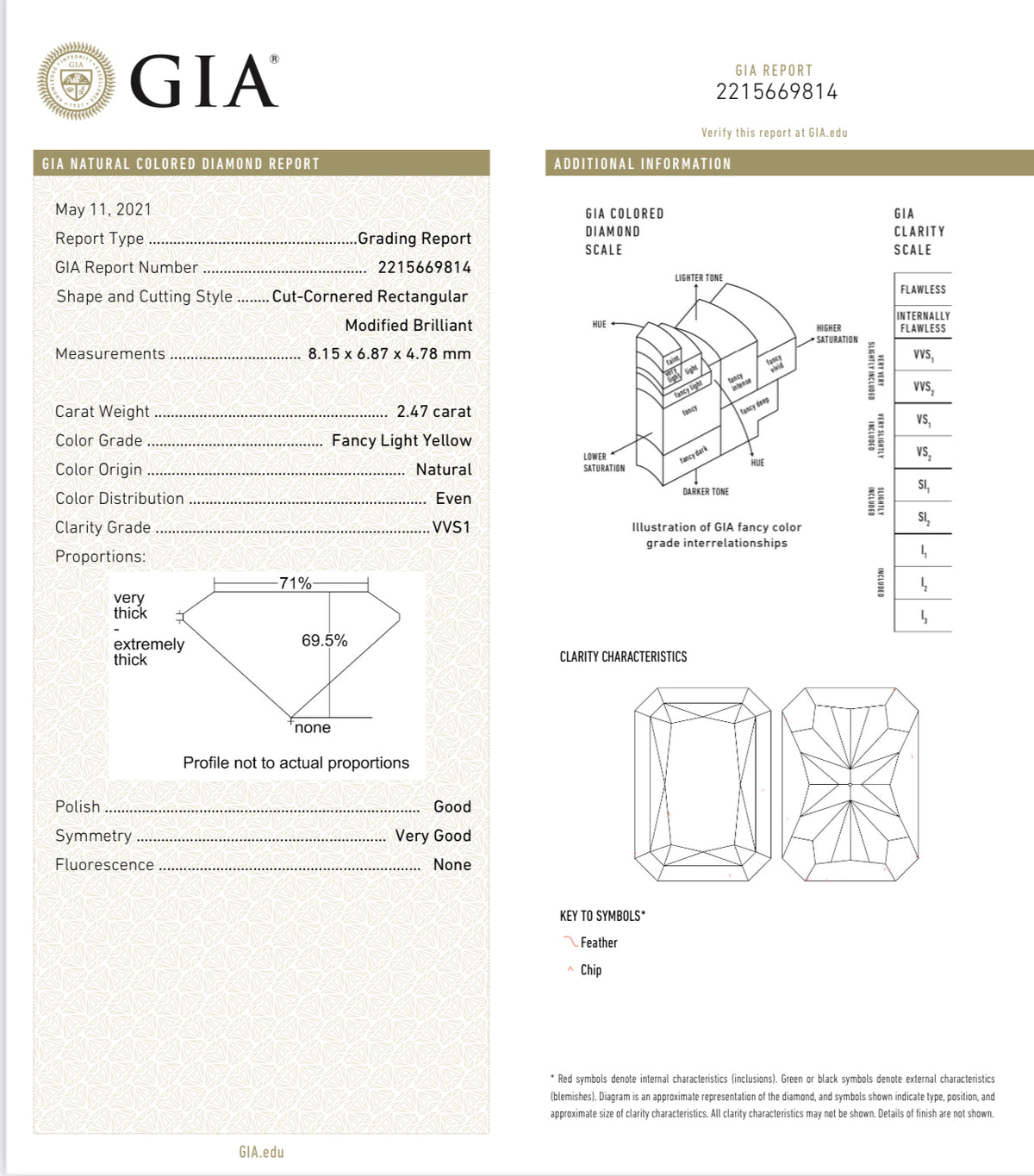 2.41 & 2.47ct Fancy Light Yellow Radiant Diamond Drop Earrings VS GIA