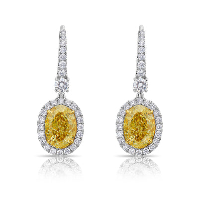 3.03ct & 3.02ct Fancy Light Yellow Oval VS GIA Earrings