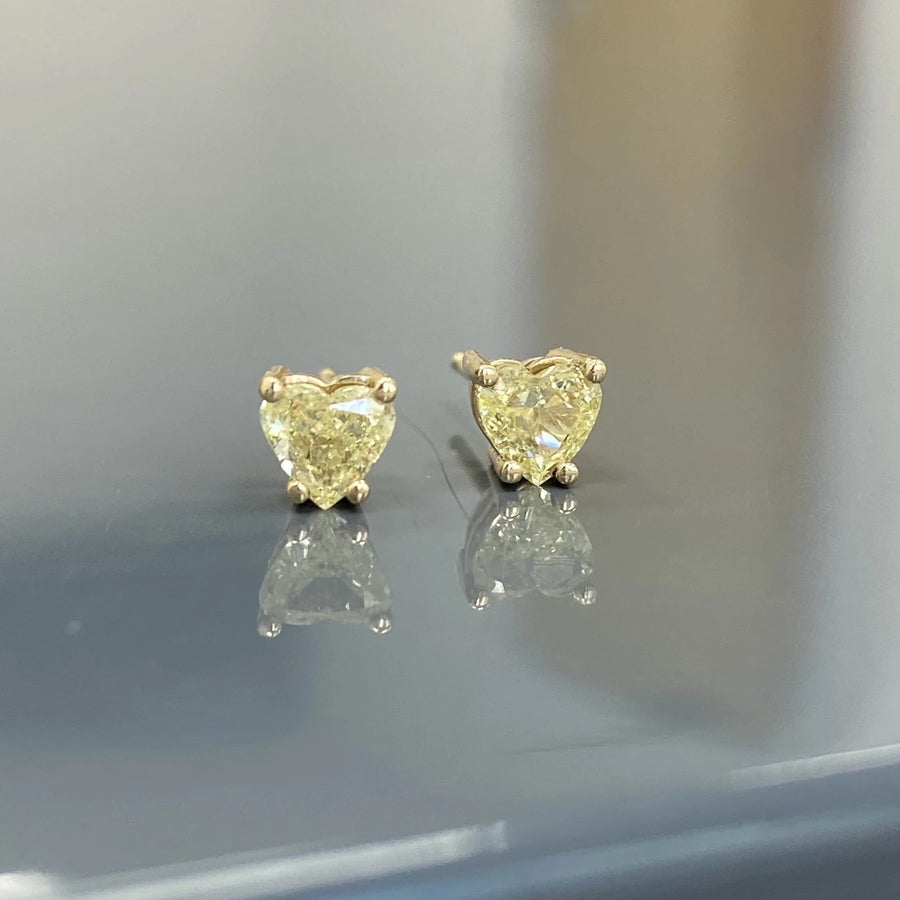 Fancy Yellow Heart Shape Diamond Studs