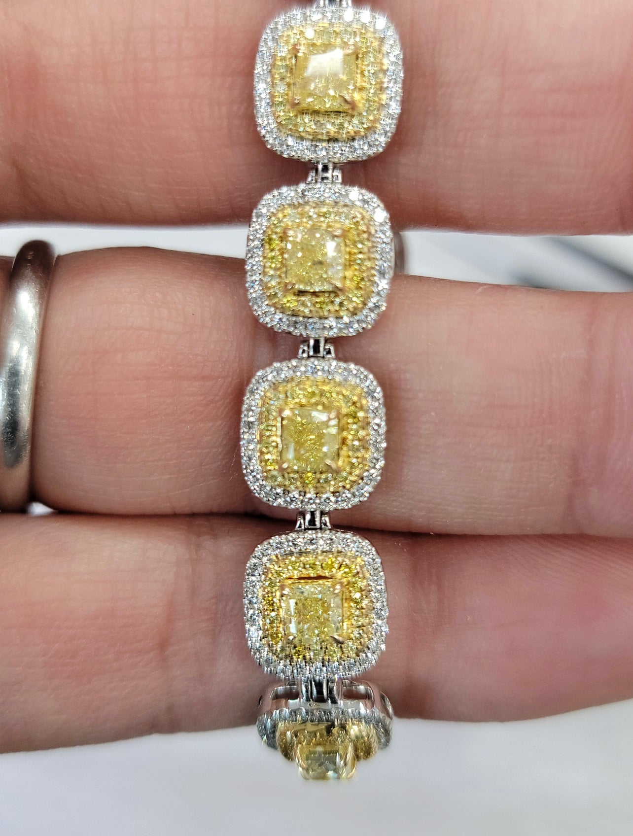 Fancy Yellow Cushion Double Halo Bracelet