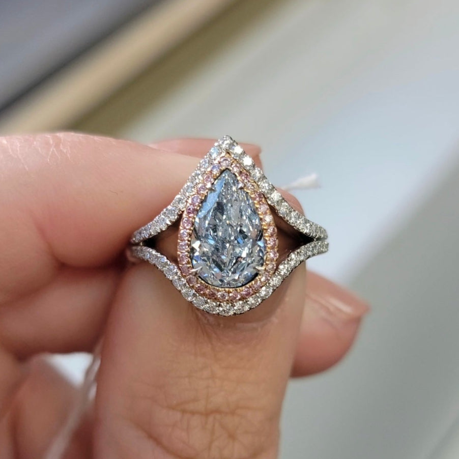 2.13ct Light Blue Pear Diamond Ring VVS2 GIA