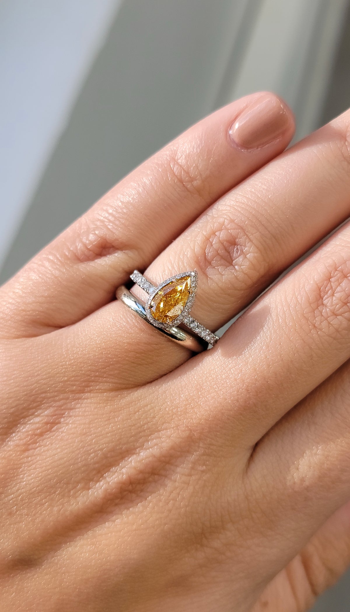 1.05ct Fancy Intense Yellow-Orange Pear Diamond Ring SI2 GIA