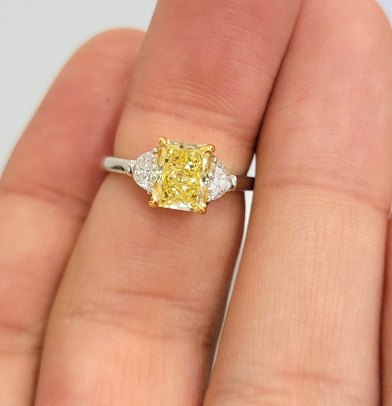 1.64ct Fancy Yellow Long Radiant SI1 GIA Ring
