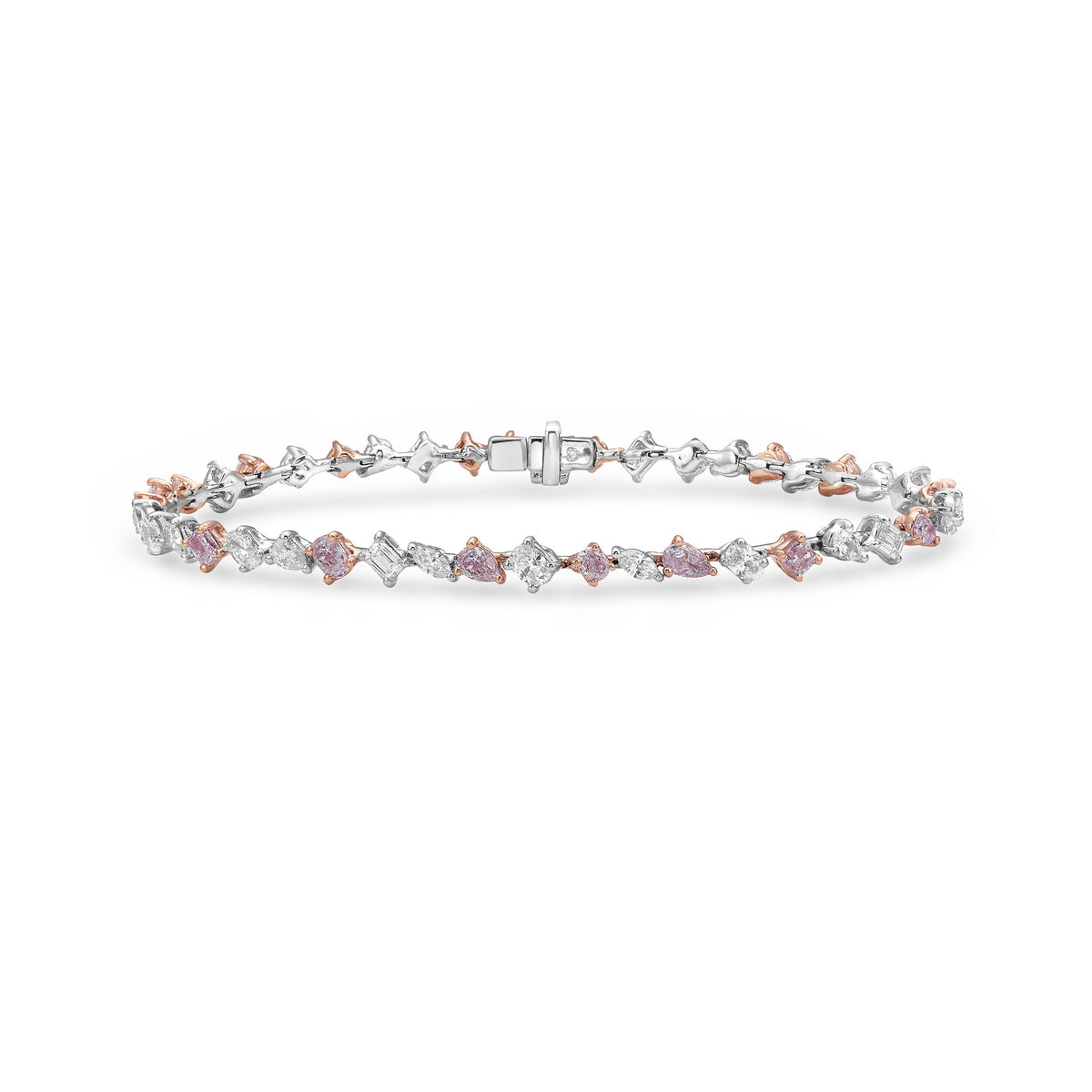 3.87ctw Pink & White Mixed Shape Diamond Tennis Bracelet