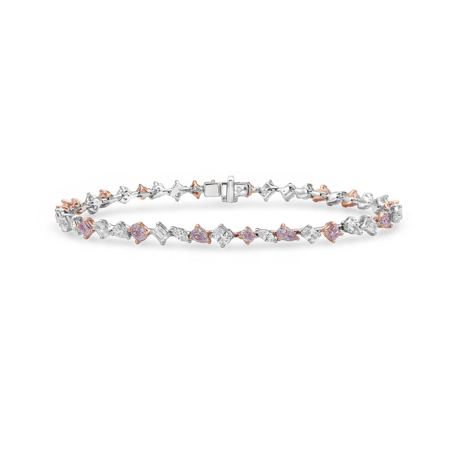 3.87ctw Pink & White Mixed Shape Diamond Tennis Bracelet