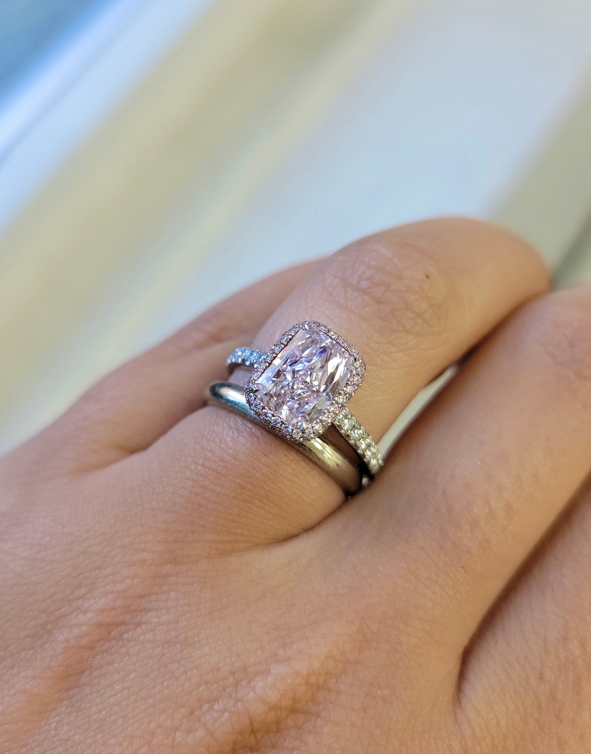 2.08ct Light Pink Long Radiant Diamond Ring VS2 GIA