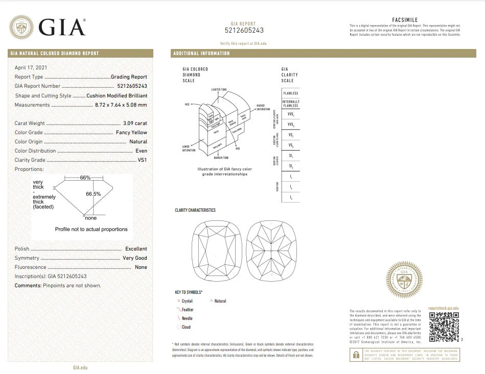 3.09ct Fancy Yellow Cushion VS1 GIA Ring