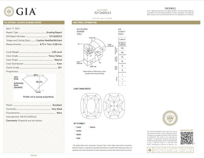 3.09ct Fancy Yellow Cushion VS1 GIA Ring